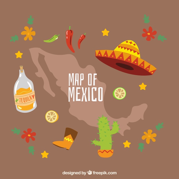 Free Vector mexican map with cultural elements