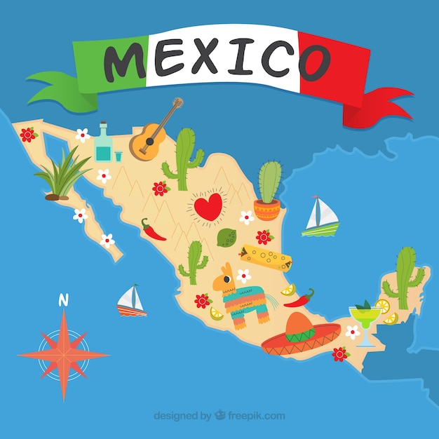 Mexican map with cultural elements