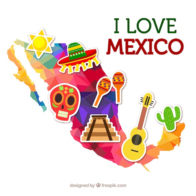 Mexican map with cultural elements