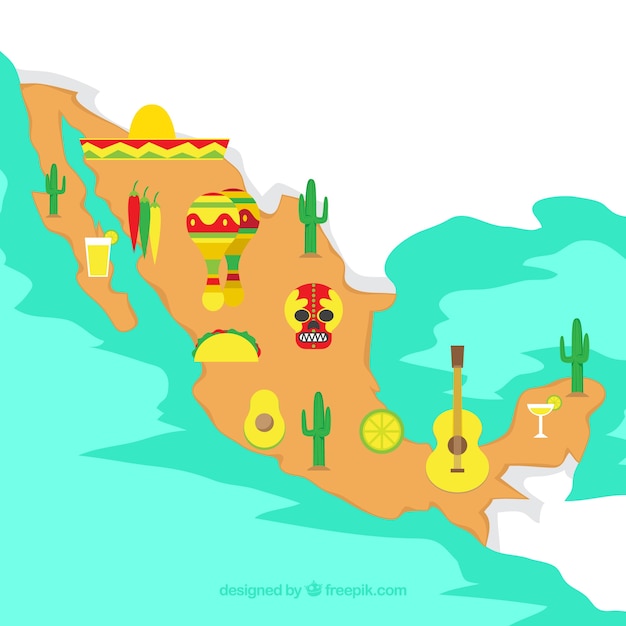 Mexican map with cultural elements