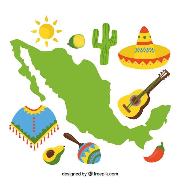 Mexican map with cultural elements