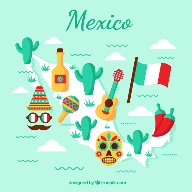 Mexican map with cultural elements