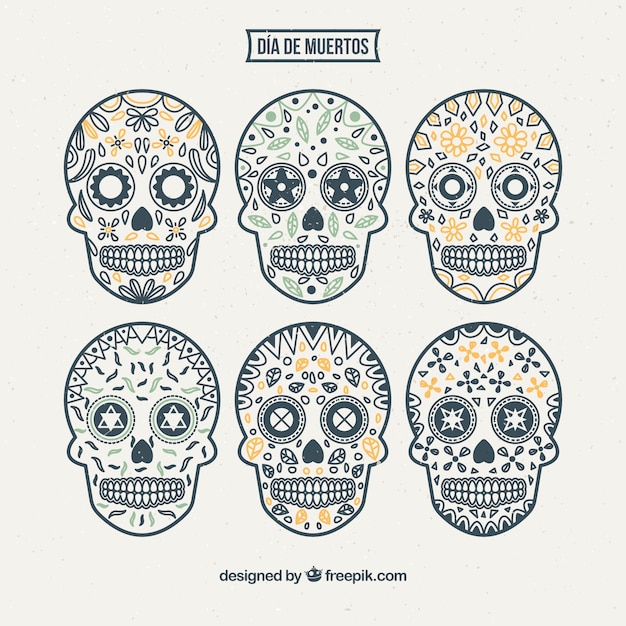 Free vector mexican ornamental skull collection