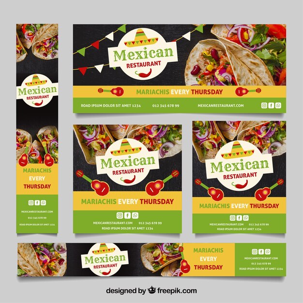 Mexican restaurant banner collection with photos