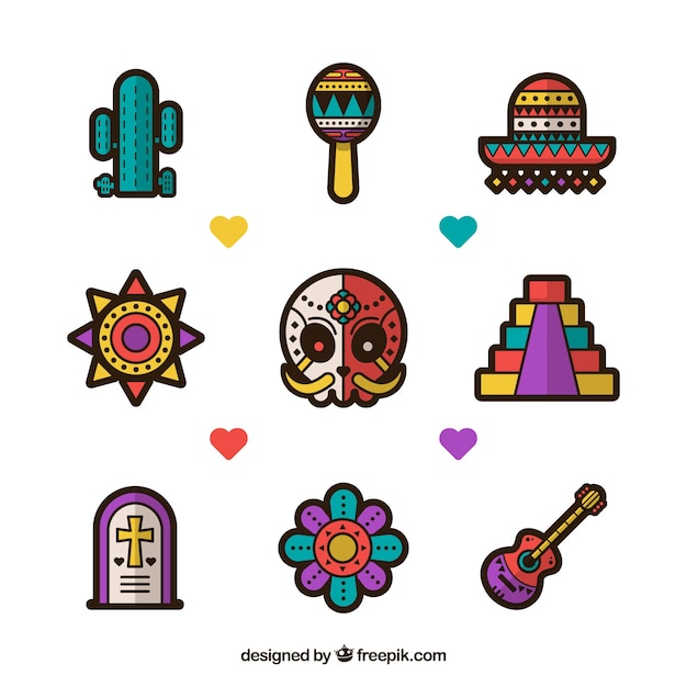 Free Vector mexican set of colorful elements