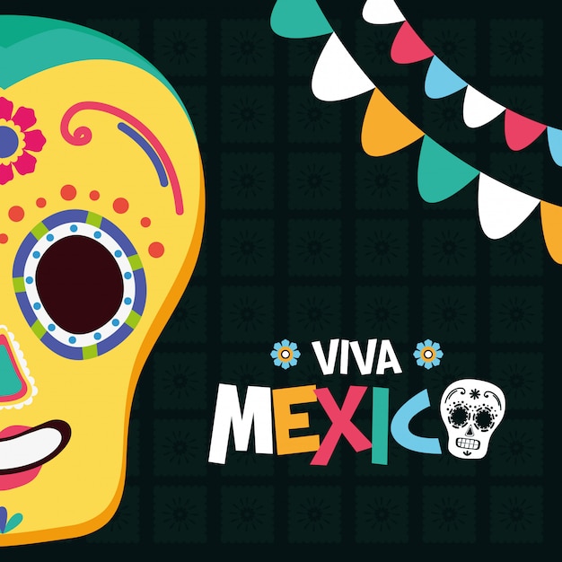 Mexican skull and garlands for Viva Mexico