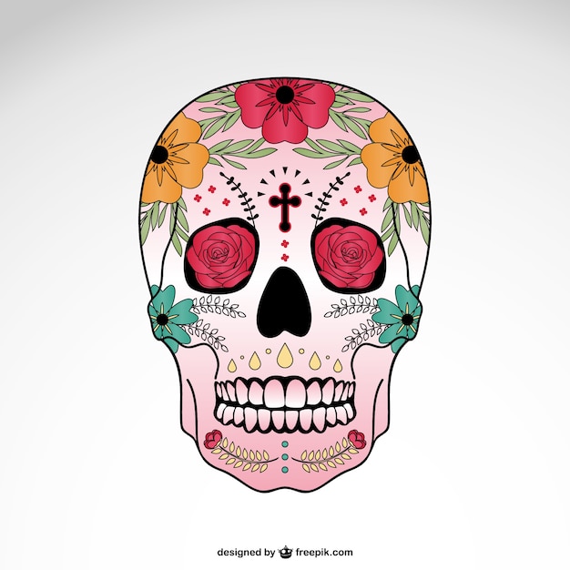 Free vector mexican skull with flowers