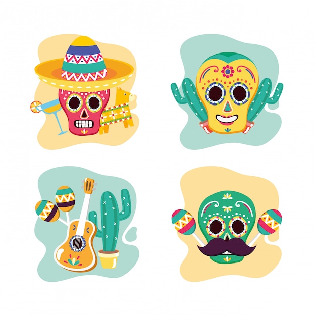 Free Vector mexican skulls set 