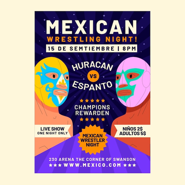 Mexican wrestler flyer design template