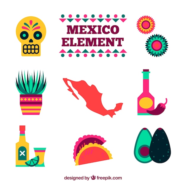 Free Vector mexico elements set in flat style