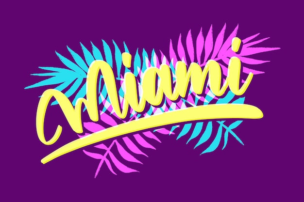 Free vector miami city lettering on purple background