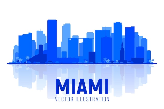 Miami Florida city silhouette skyline on whithe background Vector Illustration Business travel and tourism concept with modern buildings Image for banner or website