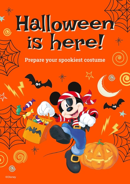 Free Vector mickey and minnie mouse halloween card