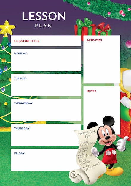 Free Vector mickey mouse christmas lesson plan