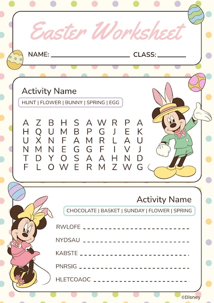 Free Vector mickey mouse friends easter vocabulary worksheet