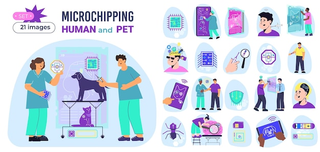 Free vector microchipping flat icons collection