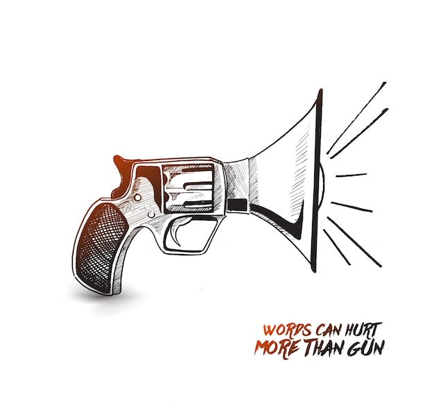 Free Vector microphone gun concept hand drawn sketch vector background