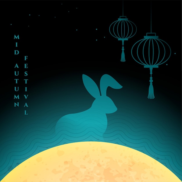 Free Vector mid autumn festival greeting with moon and rabbit