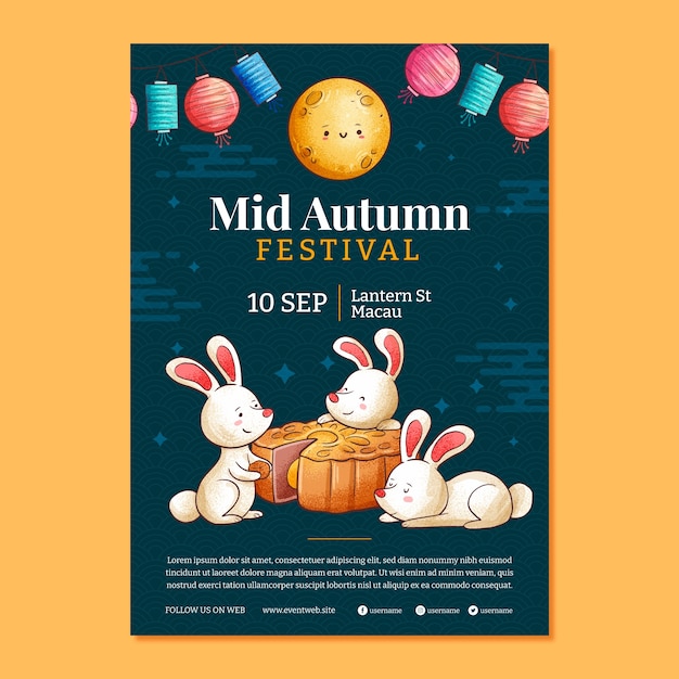 Mid autumn festival hand drawn poster template