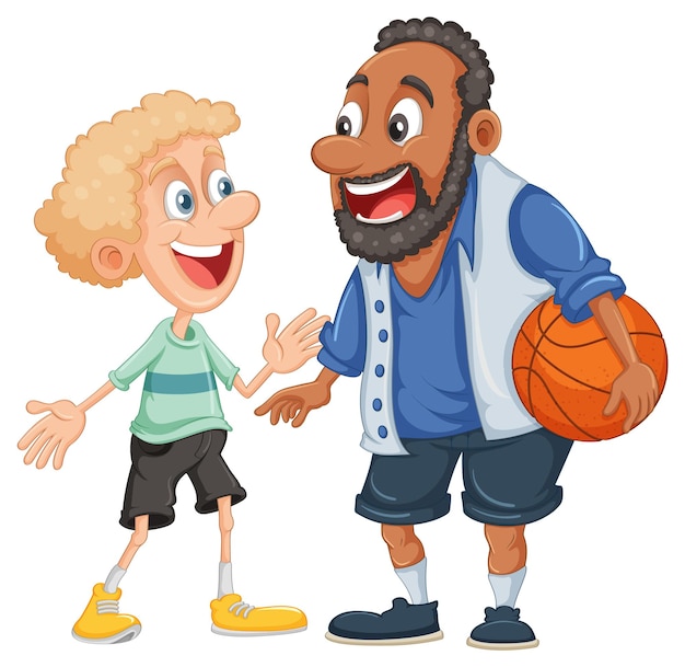 Free vector middle age afro african man playing basketball with caucasian bo