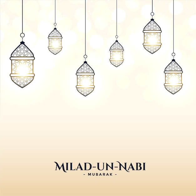 Free Vector milad un nabi card with lamps decoration design