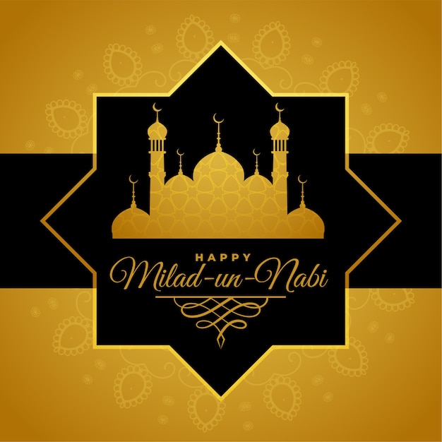 Milad un nabi golden mosque greeting card design