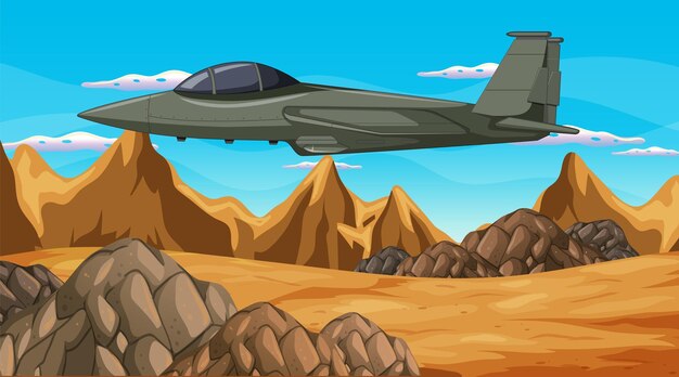 Free Vector military aircraft with outdoor scene background