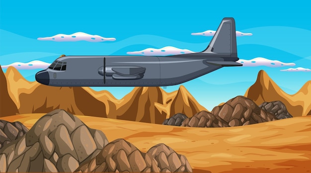 Free Vector military aircraft with outdoor scene background