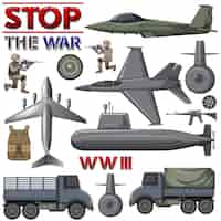 Free vector military elements and vehicles set