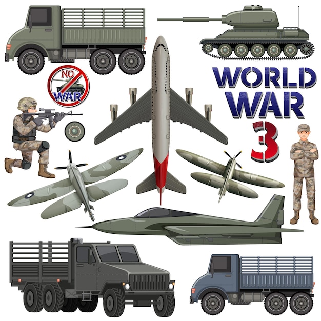 Free vector military elements and vehicles set