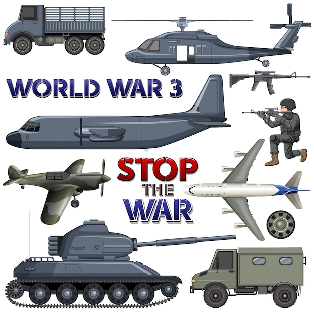 Free vector military elements and vehicles set