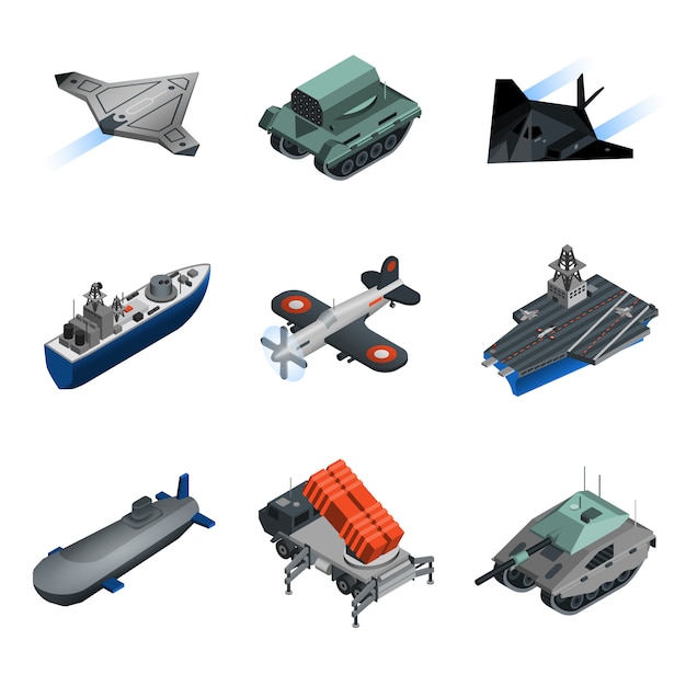 Free Vector military equipment isometric set