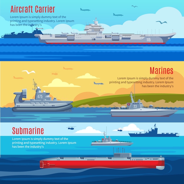 Free Vector military fleet horizontal banners