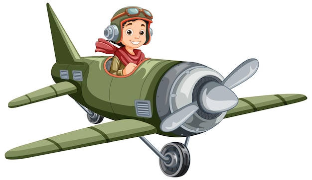 Free Vector military jet plane cartoon with pilot