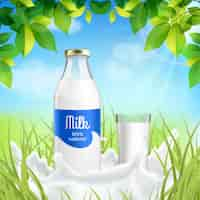 Free vector milk bottle and glass in the nature