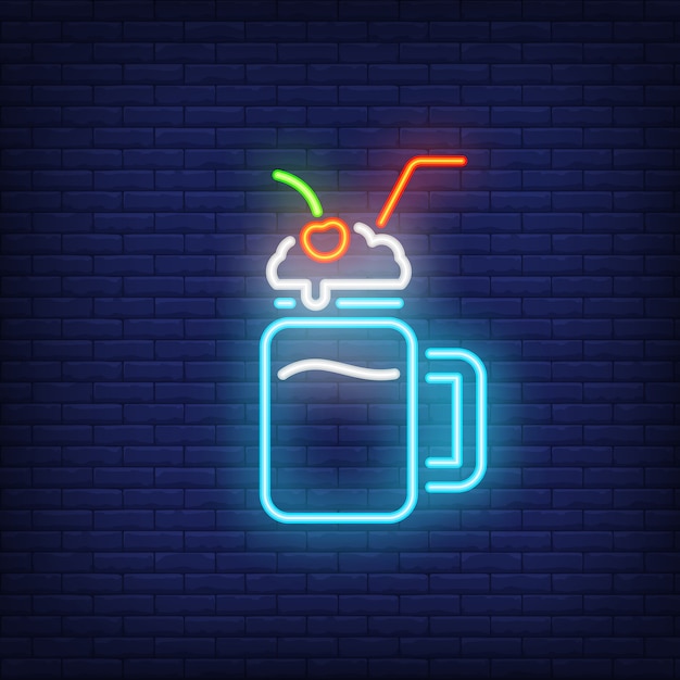 Milk cocktail with straw neon sign