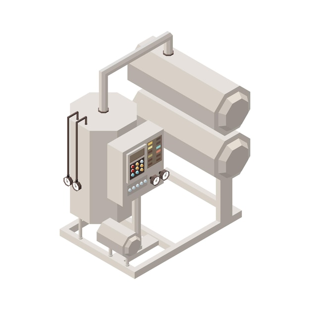 Free vector milk production isometric composition with isolated image of industrial facility on blank background vector illustration