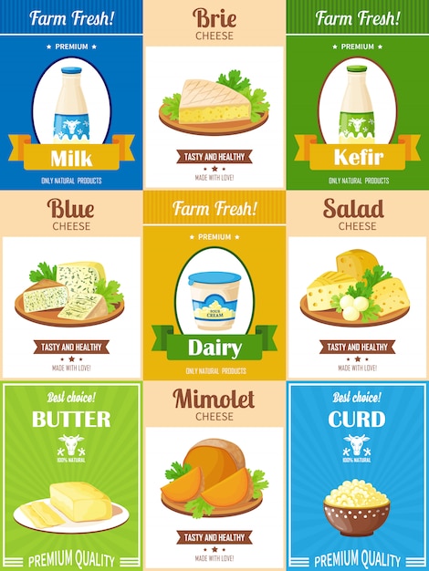 Free Vector milk products poster set