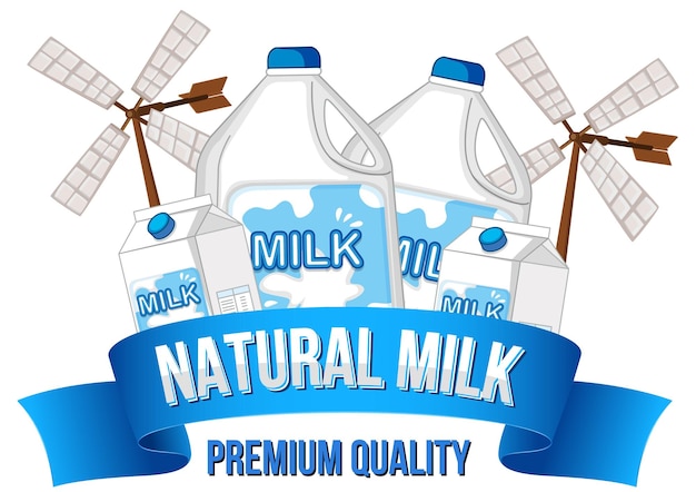 Free Vector milk with a natural milk label