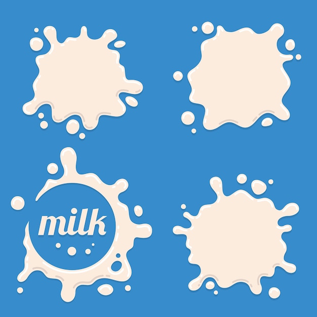 Milk, yogurt or cream splash blot  set. Drink element, splashing template 