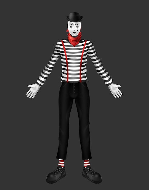 Free Vector mime, theater actor, body motion performer costume with striped turtleneck