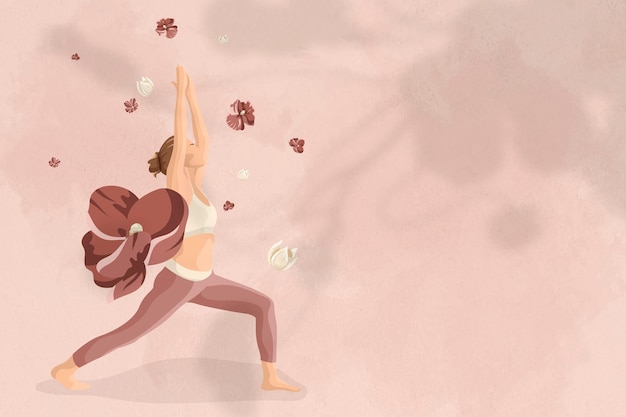 Mind and body background vector with floral yoga woman illustration