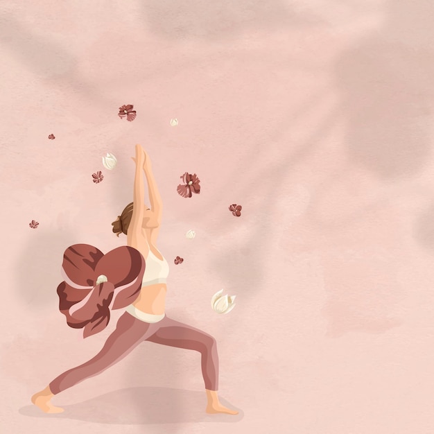 Mind and body background  with floral yoga woman illustration