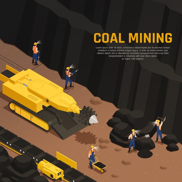 Miners Coal Production Isometric Composition