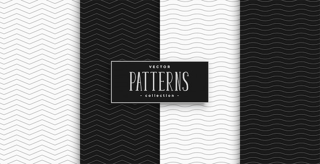 Minimal black and white zigzag and wave pattern set