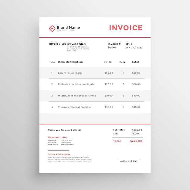 minimal business invoice template design