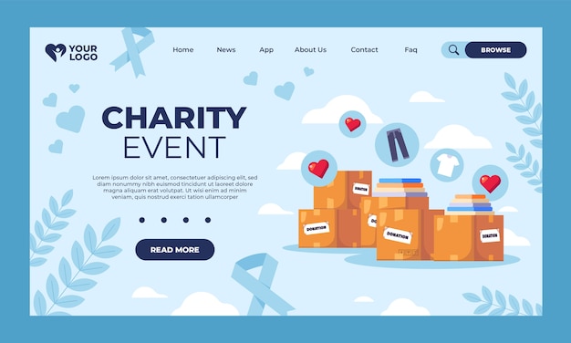 Free Vector minimal charity event landing page template