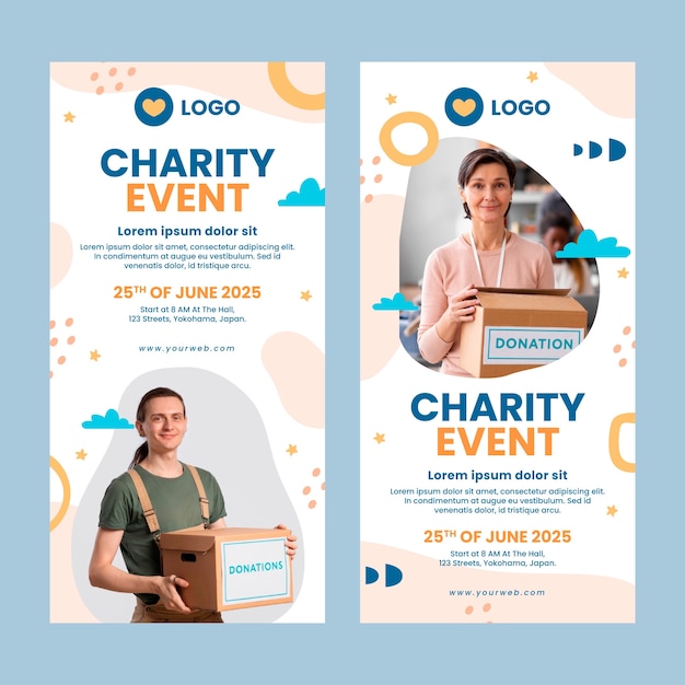 Free Vector minimal charity event vertical banner