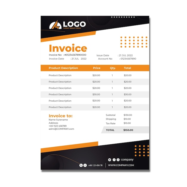 Free Vector minimal electrician invoice template