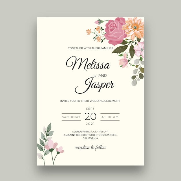 Minimal floral wedding card